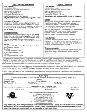 Fillable Online 7-on-7 Passing Tournament Lineman Challenge Entry Form ...