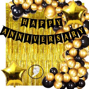 R G ACCESSORIES Black Gold Balloon And Happy Anniversary Banner ...
