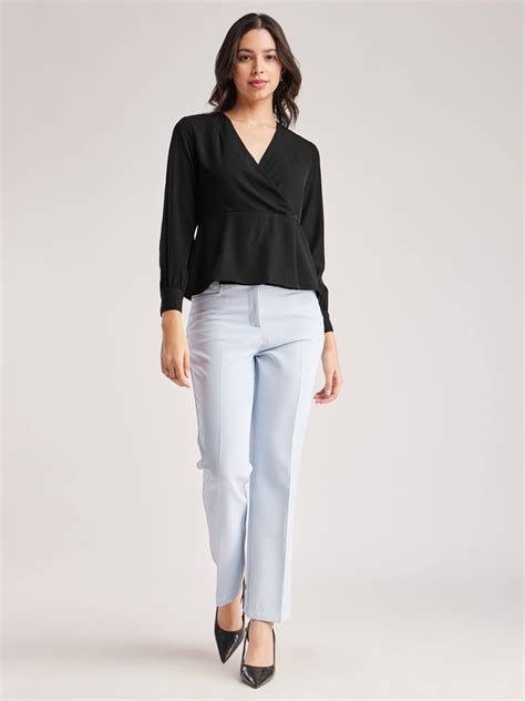 Buy Black V Neck Wrap Formal Tops Online | FableStreet