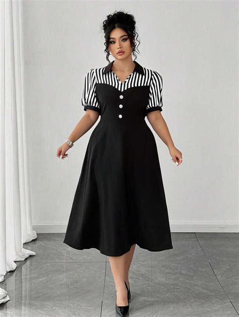 SHEIN Clasi Summer Women Outfit Elegant Going Out Tops Black Striped V ...