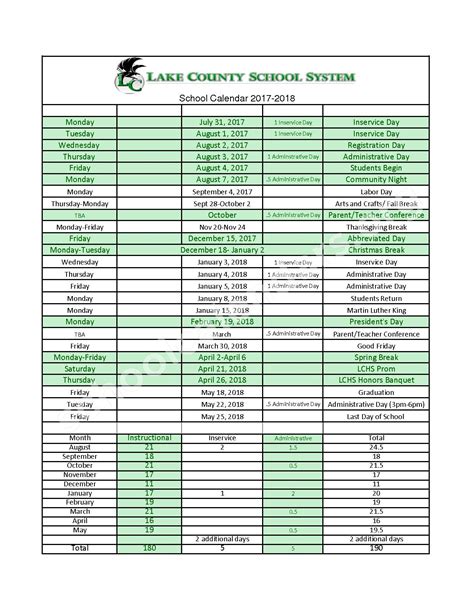 Lake County Schools Calendars – Tennessee