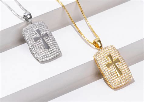 Diamond Cross Dog Tag Gold Pendant | Orionz Jewels