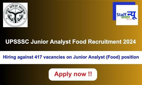 UPSSSC Junior Analyst Food Recruitment 2024: 417 vacancies will be ...