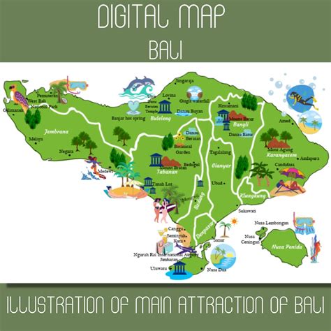 DIGITAL Bali Illustrated Map Printable / Wall Art Print / - Etsy - map of bali and singapore