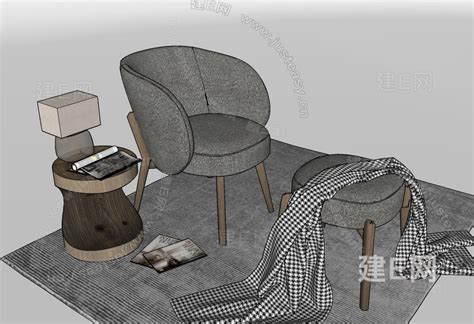 现代休闲椅边几组合-sketchup模型_sketchup模型库_建E室内设计网!