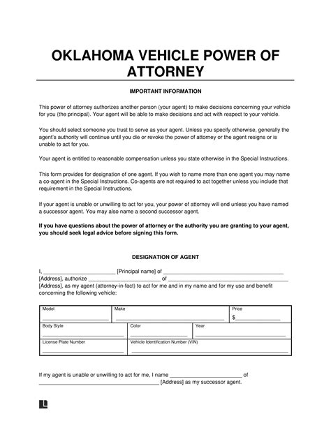 Free Oklahoma Vehicle Bill of Sale Form | PDF & Word