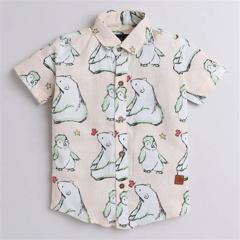 Polka Tots Half Sleeve Shirt Polar Bear and Penguin Print - Peach ...