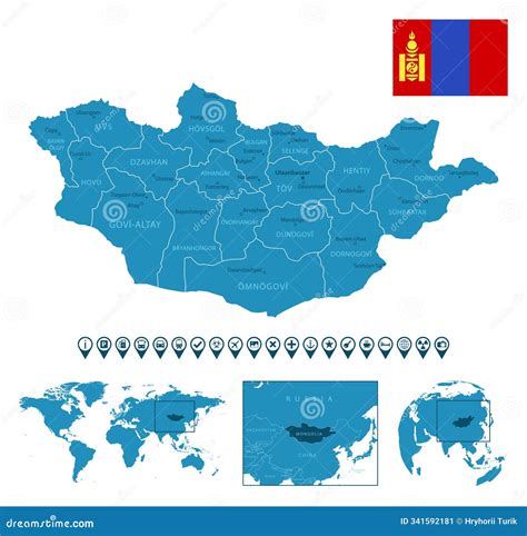 Mongolia - Detailed Blue Country Map With Cities, Regions, Location On ...