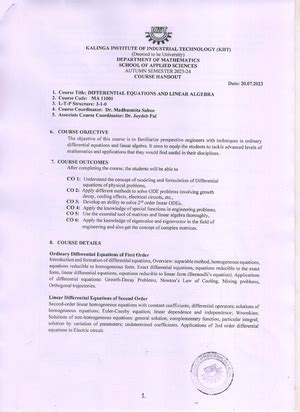 Assignment maths - Differential Equations and Linear Algebra - Studocu