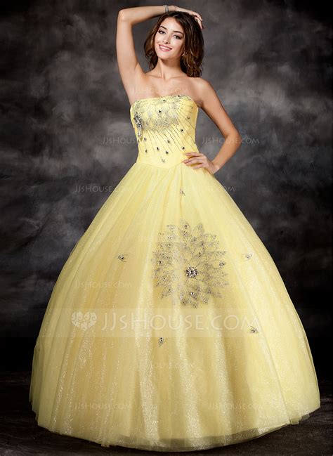 Ball-Gown Strapless Floor-Length Organza Quinceanera Dress With Beading ...