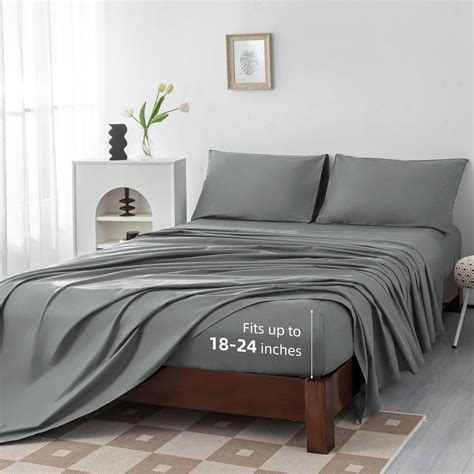 Levoo 100% Egyptian Cotton Sheets Cal King Size Set 18"-24" Extra Deep ...