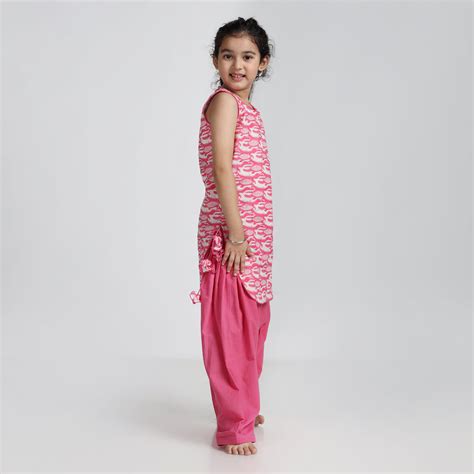 Cotton Patiala Suit Set For Girls with The Hare & The Tortoise Print ...