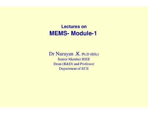 Module 1 notes name introduction to Micro electro mechanical system ...