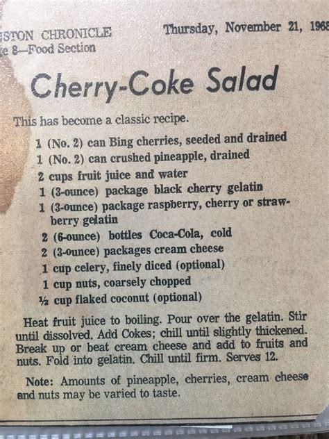 Vintage Cherry Coke Salad Recipe | Cherry-coke salad recipe, Classic ...