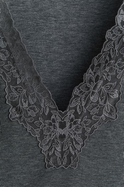 Lace-trimmed top - Dark grey marl - Ladies | H&M IN