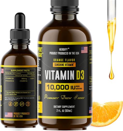 Amazon.com: HERBIFY Vitamin D3 10000 IU - Made in USA Liquid Vitamin D Drops - Bone Strength and ...