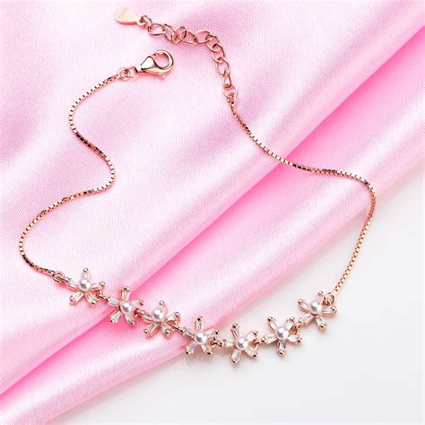 Rose Petal Elegance Pearl-CZ Rhodium Plated 925 Sterling Silver Bracel ...