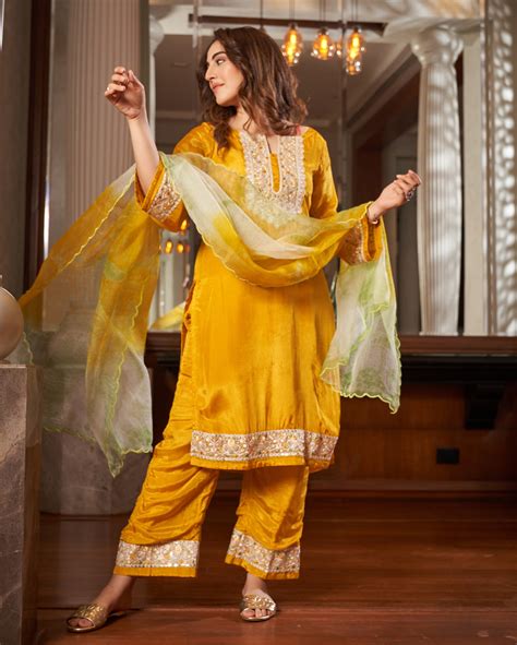 Shop Seedit Yellow Solid Silk Suit Set for Women Online in India at Aachho