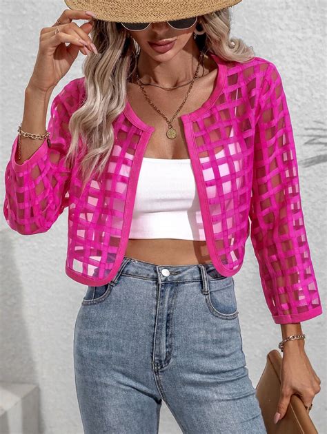 SHEIN LUNE Hollow Out Open Front Crop Jacket | SHEIN USA