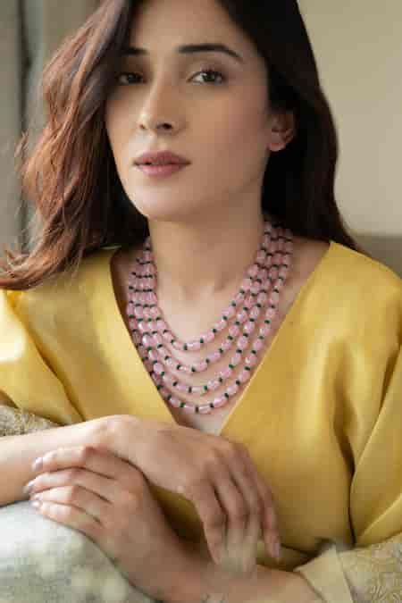 Buy Pink Quartz Embellished Layered Necklace by Do Taara Online at Aza ...