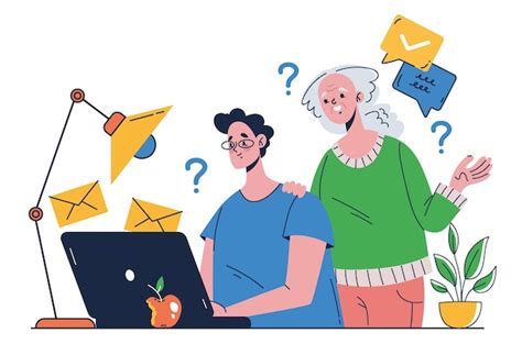 Junge Menschen helfen älteren Menschen mit einem Gadget ...