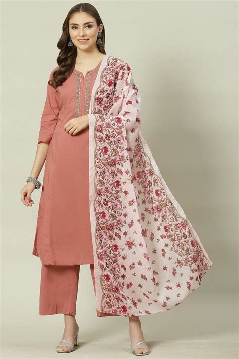 Peach Solid Cotton Kalidar Kurta Palazzo Suit Set