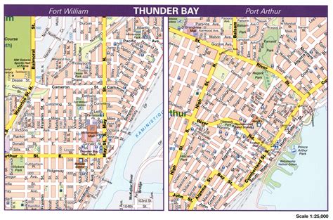 Thunder Bay Canada city map. Printable tourist map of Thunder Bay downtown