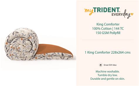 Trident King Size Reversible Comforter Blanket, 144 Thread Count, 100% ...