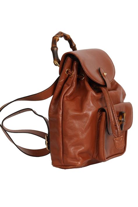 Gucci Bamboo Brown Leather Mochila Backpack