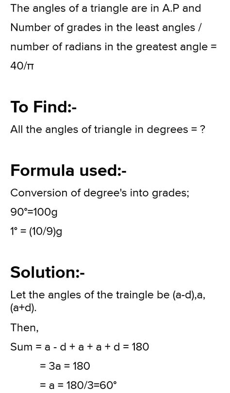 the angles of a triangle measured in degrees are in A.P . the number of ...