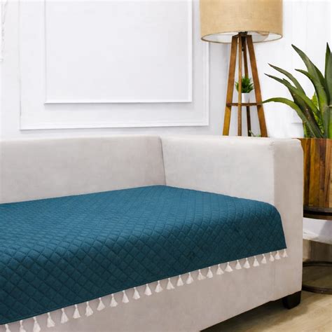 STITCHNEST 3 Seater Quilted Velvet Sofa Cover with Tassels | Elegant ...