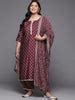 Buy Plus Size Purple Printed Silk Blend Straight Kurta With Palazzos ...