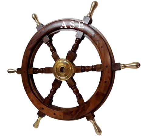 Buy 24" Wooden Ship Wheel Boat Steering Home Decor with Solid Brass ...