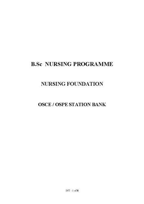 B.Sc Nursing Programme: OSCE/OSPE Nursing Foundation Station Bank - Studocu