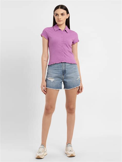Women's Solid Spread Collar Top – Levis India Store