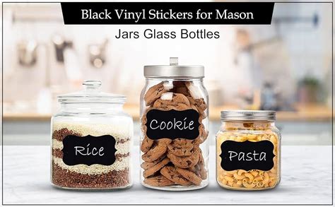 GLUN 100 Piece Waterproof Vinyl Black Labels Stickers for Mason Jar ...