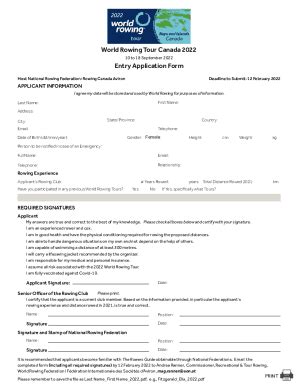 Fillable Online World Rowing Tour Canada 2022 Entry Application Form ...