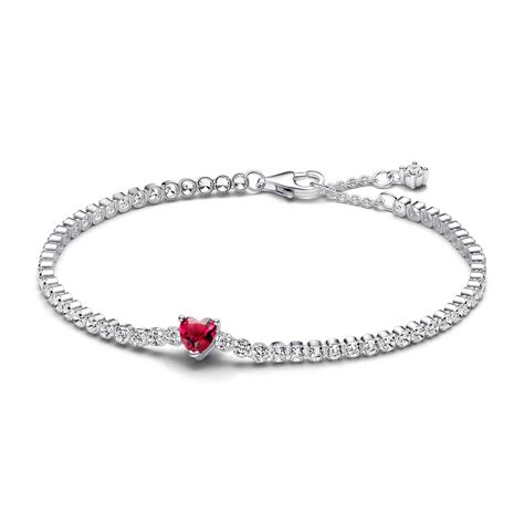 Pandora Red Sparkling Heart Tennis Bracelet | 20 cm (7.9 inches ...