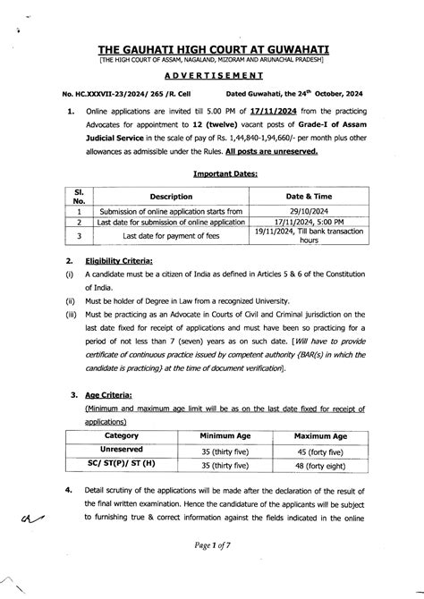 Gauhati High Court Recruitment 2024 || 12 Assam Judicial Service Grade ...