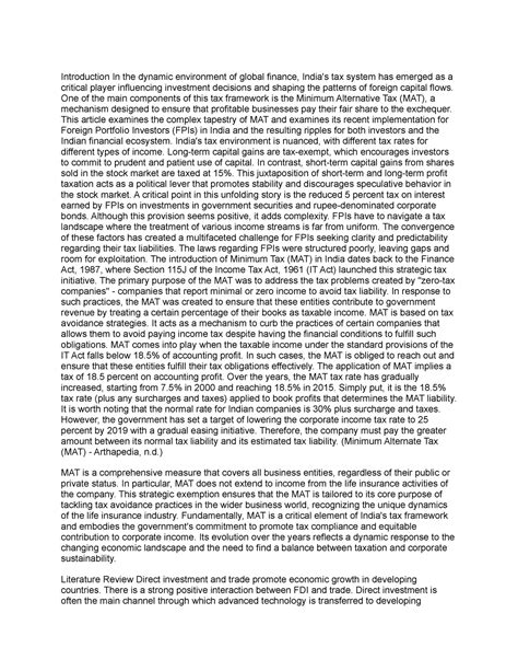 Market Dynamics: Minimum Alternate Tax and FPIInteractions ...