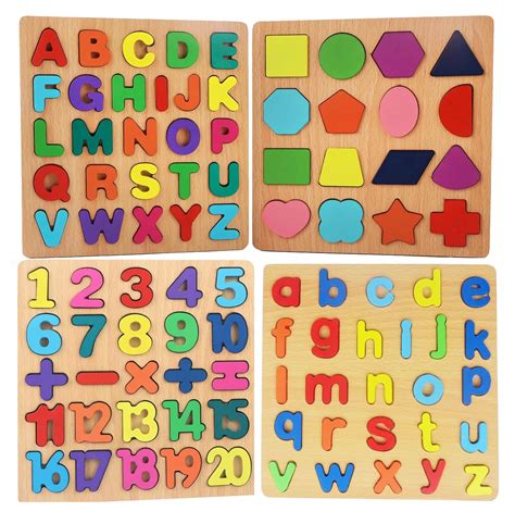 Authfort Wooden Alphabet Puzzles Numbers Count Board Blocks 3 Sets ...