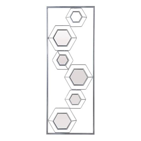 Framed Silver Hexagons Metal Rectangle Mirror Wall Art, 12x32