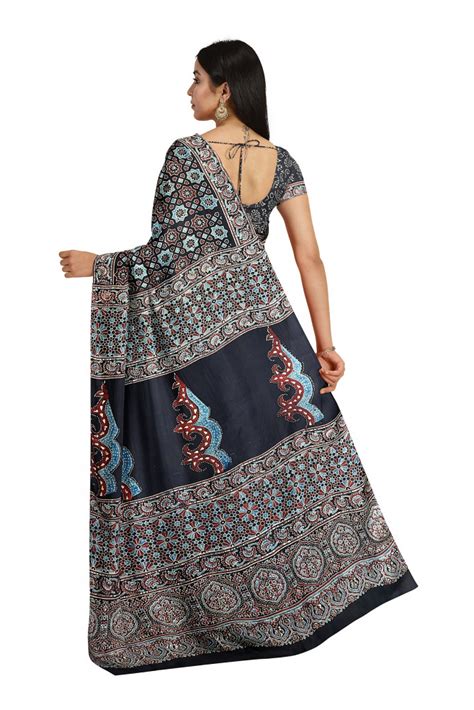 Buy Ajrakh Block Hand-Printed Sarees Online | Traditional Designs