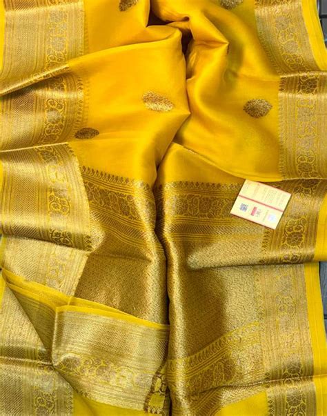 Soft Banarasi Organza Silk Sarees with Zari Border for Pooja ...