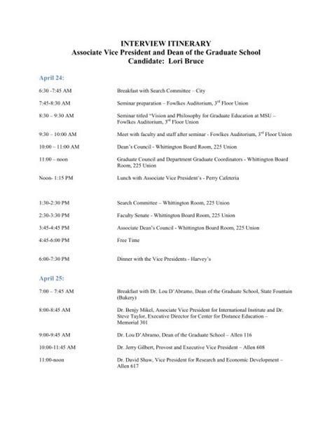 Interview Itinerary Examples 的图像结果