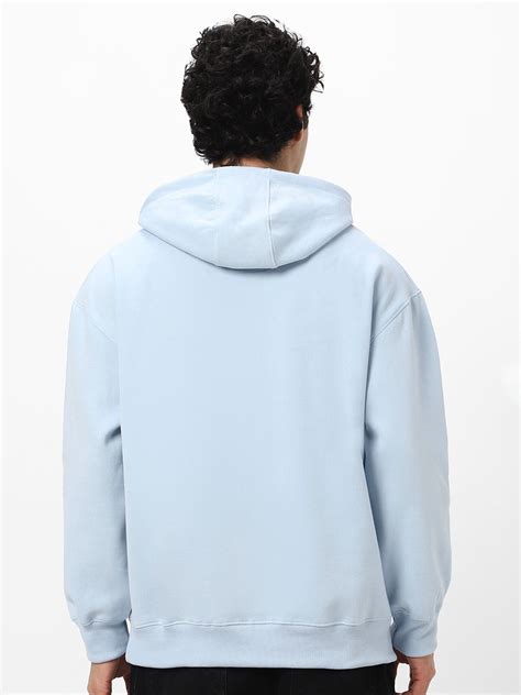 Men's Ballad Blue Cotton Solid Oversized Hooded Neck Sweatshirt ...