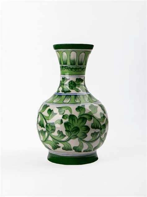 Blue Pottery Surahi Green & White – NEERJA INTERNATIONAL INC