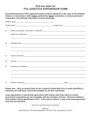 Fillable Online 2018 Iowa State Fair FFA LIVESTOCK PARTNERSHIP FORM Fax ...