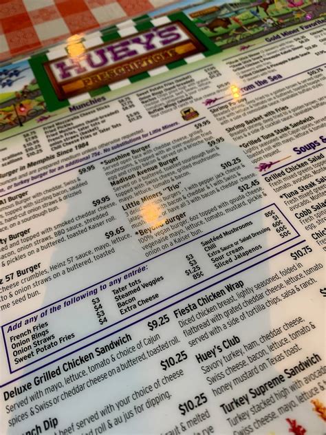 Menu at Huey's Olive Branch restaurant, Olive Branch