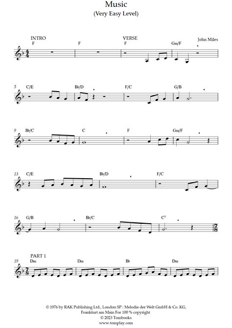 Music (Very Easy Level) (John Miles) - Trumpet Sheet Music